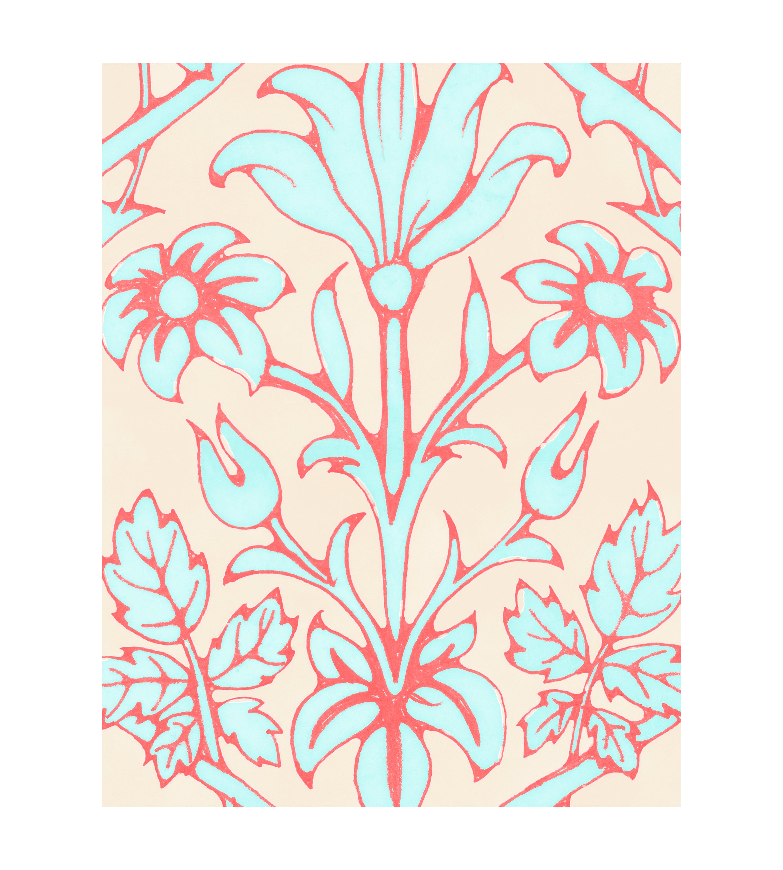 Trumpet Blooms Pink and Blue Wallpaper