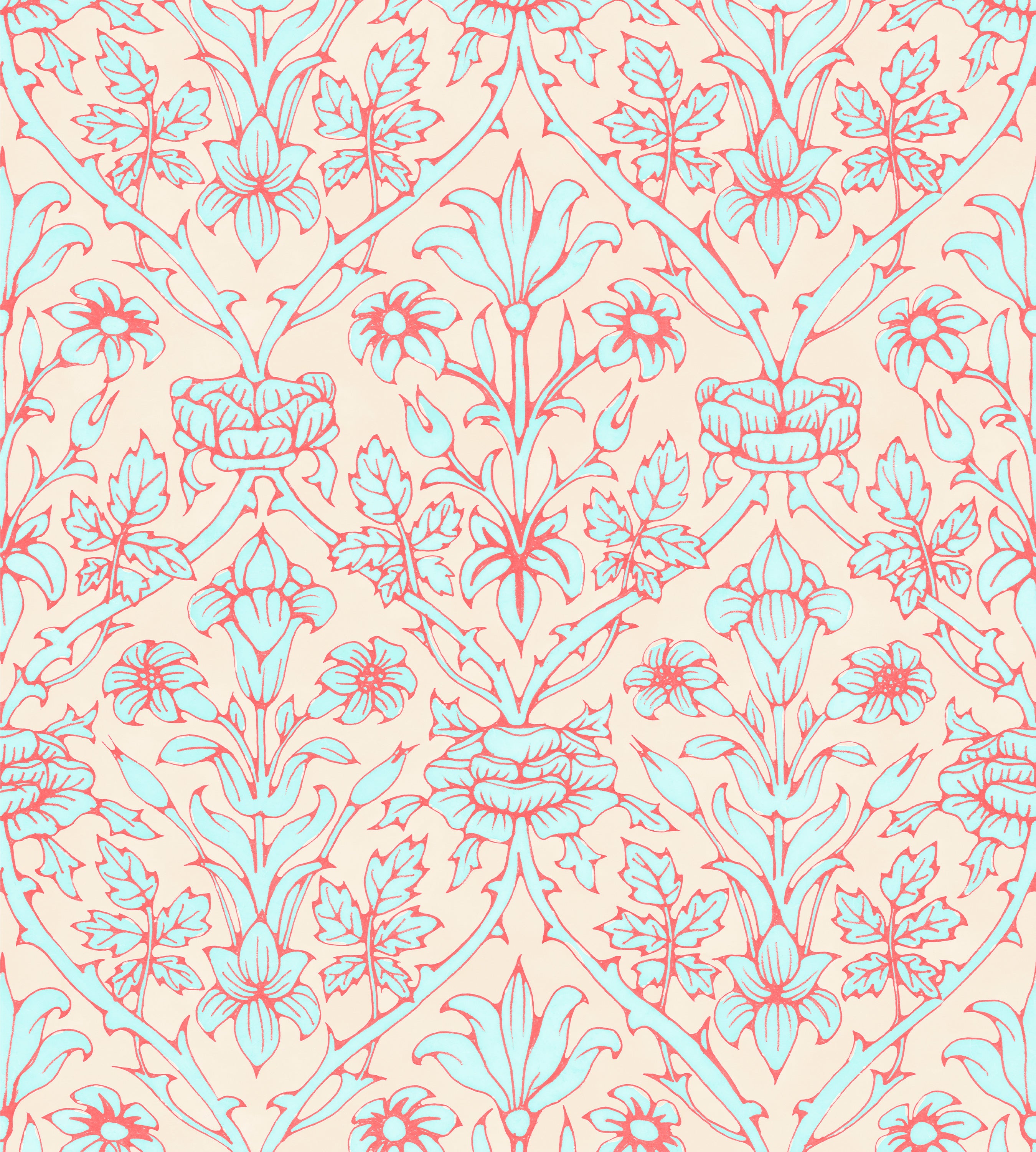 Trumpet Blooms Pink and Blue Wallpaper – Voutsa