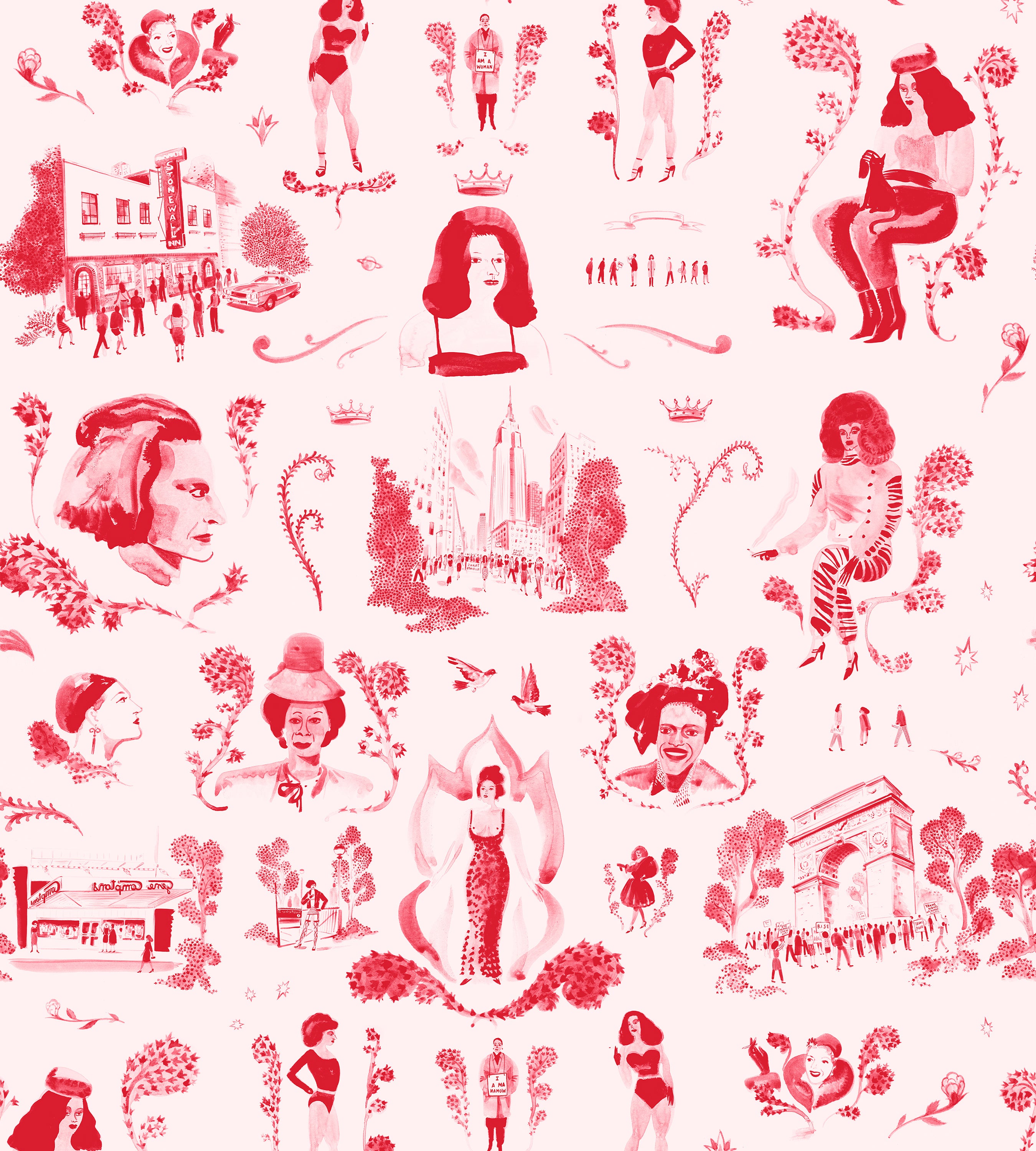 Trans Power Toile Pink Wallpaper (x Grant Shaffer)